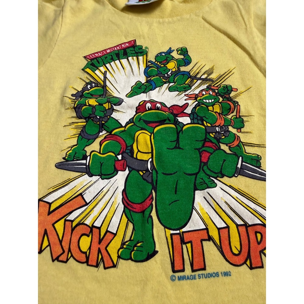 Vintage 1992 Teenage Mutant Ninja Turtles Kick It Up Yellow Shirt Kids 90's  S - Picture 3 of 7